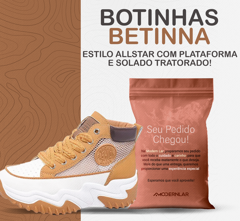 Botinhas Betinna™ Estilo AllStar com Plataforma e Solado Tratorado / Frescor e Tecnologia no Movimento do Dia a Dia!